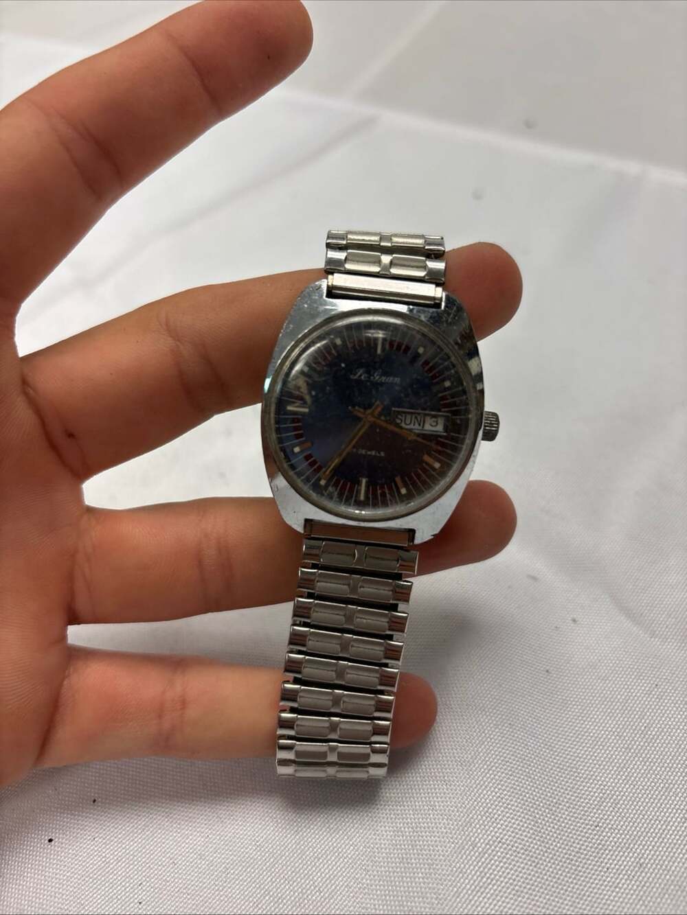 Le Gran Vintage 17 Jewels Mechanical Wristwatch Day-Date Blue Dial